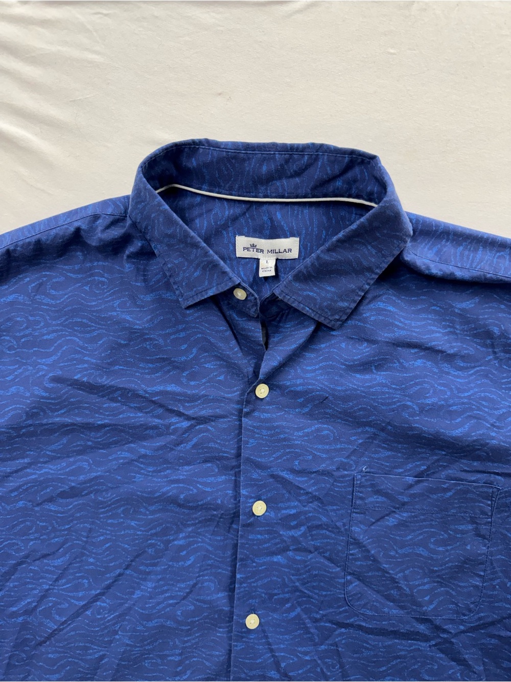 Peter Millar Seaside Bluff Cotton Blend Short Sleeve Button Up Sport Mens L